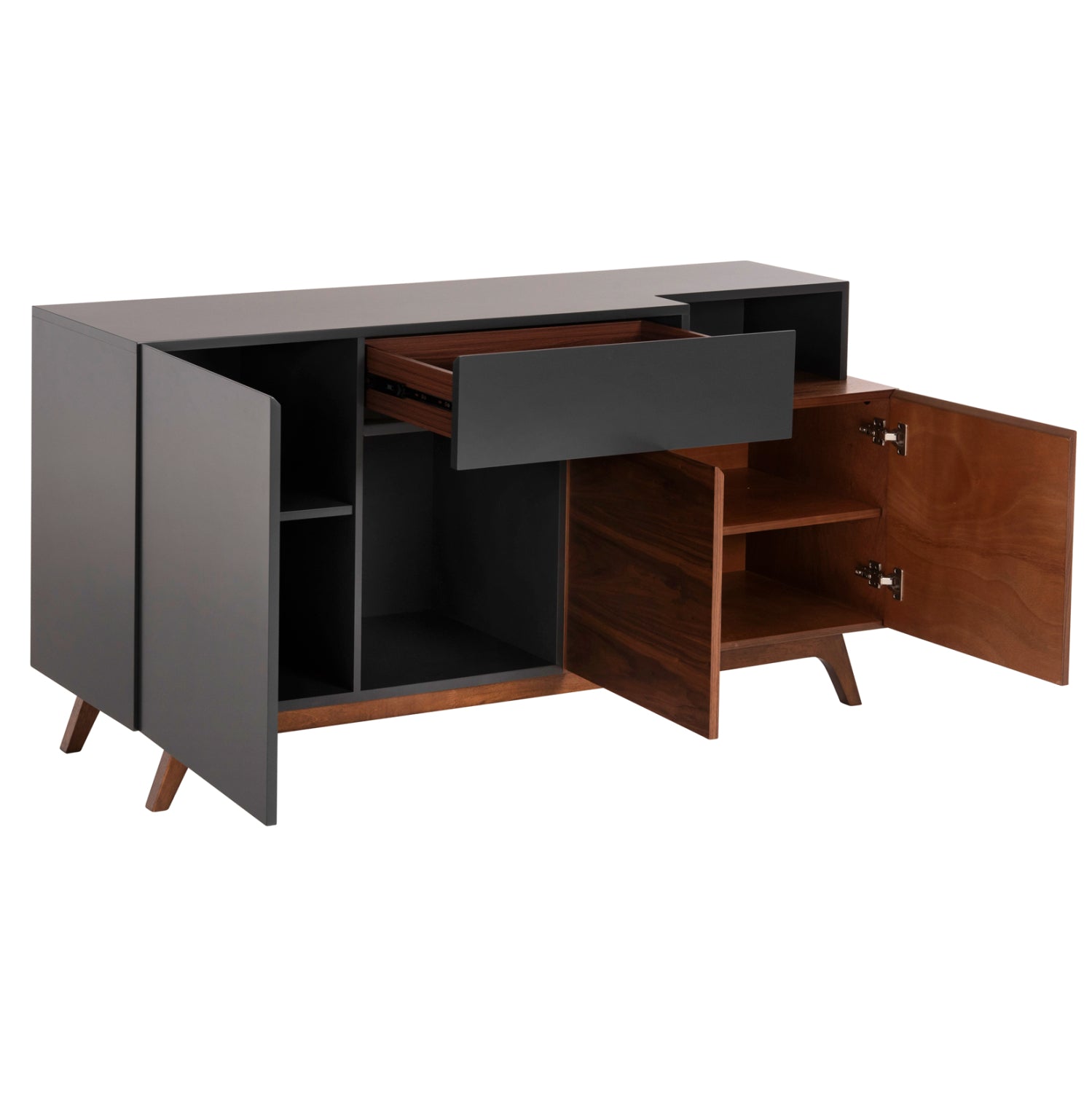 Бюфет PREDA цвят орех-тъмно сив 167x28-40x80