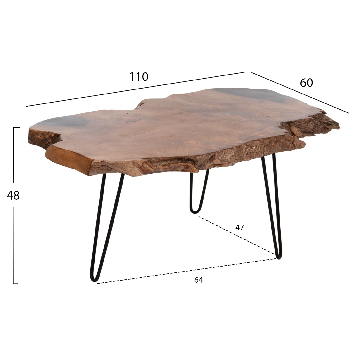 Странична маса GLAZE естествен-черен цвят 110x60x48см