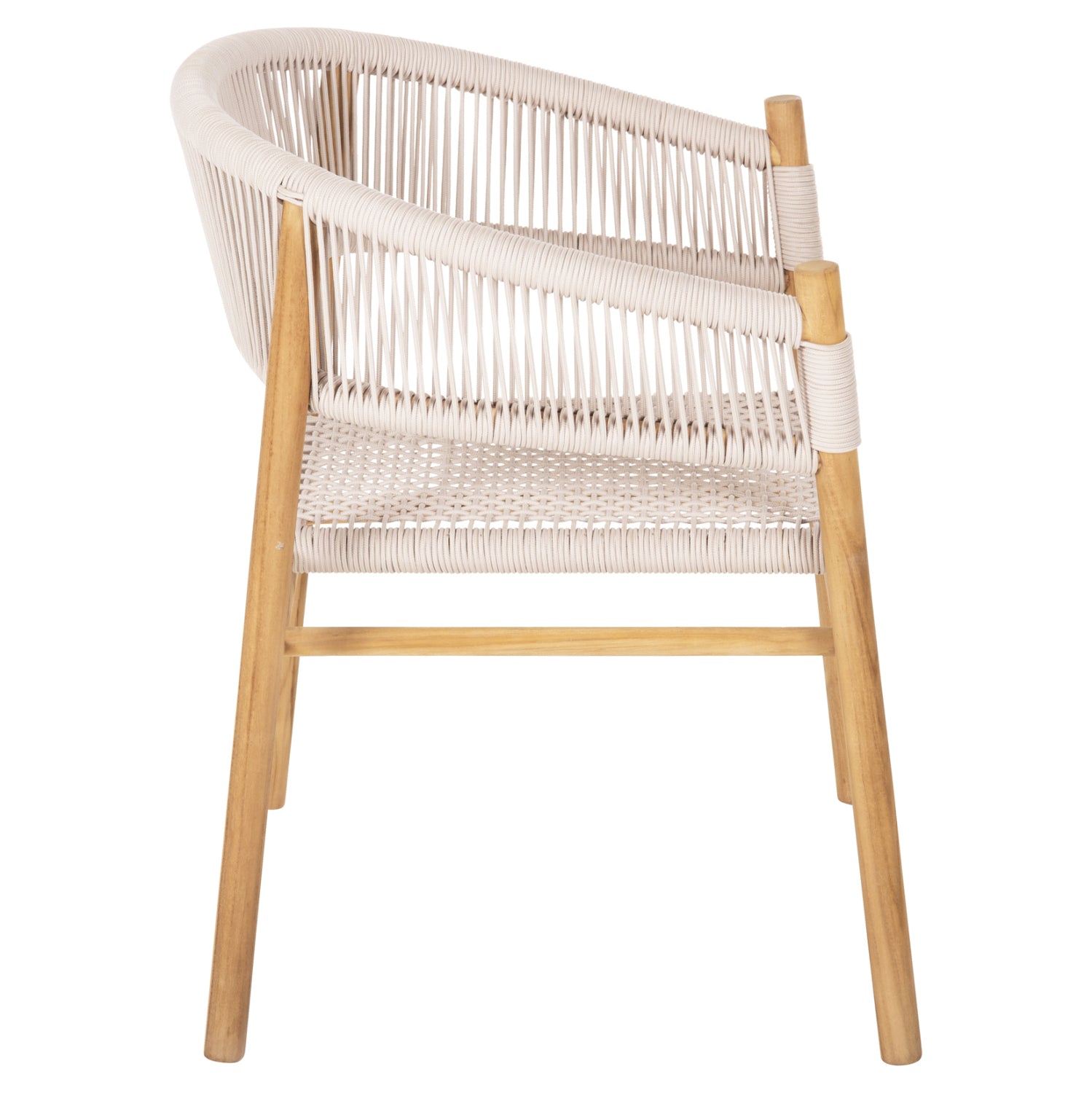 Кресло Ървинг цвят бежово въже-натурал тиково дърво 60x55x78