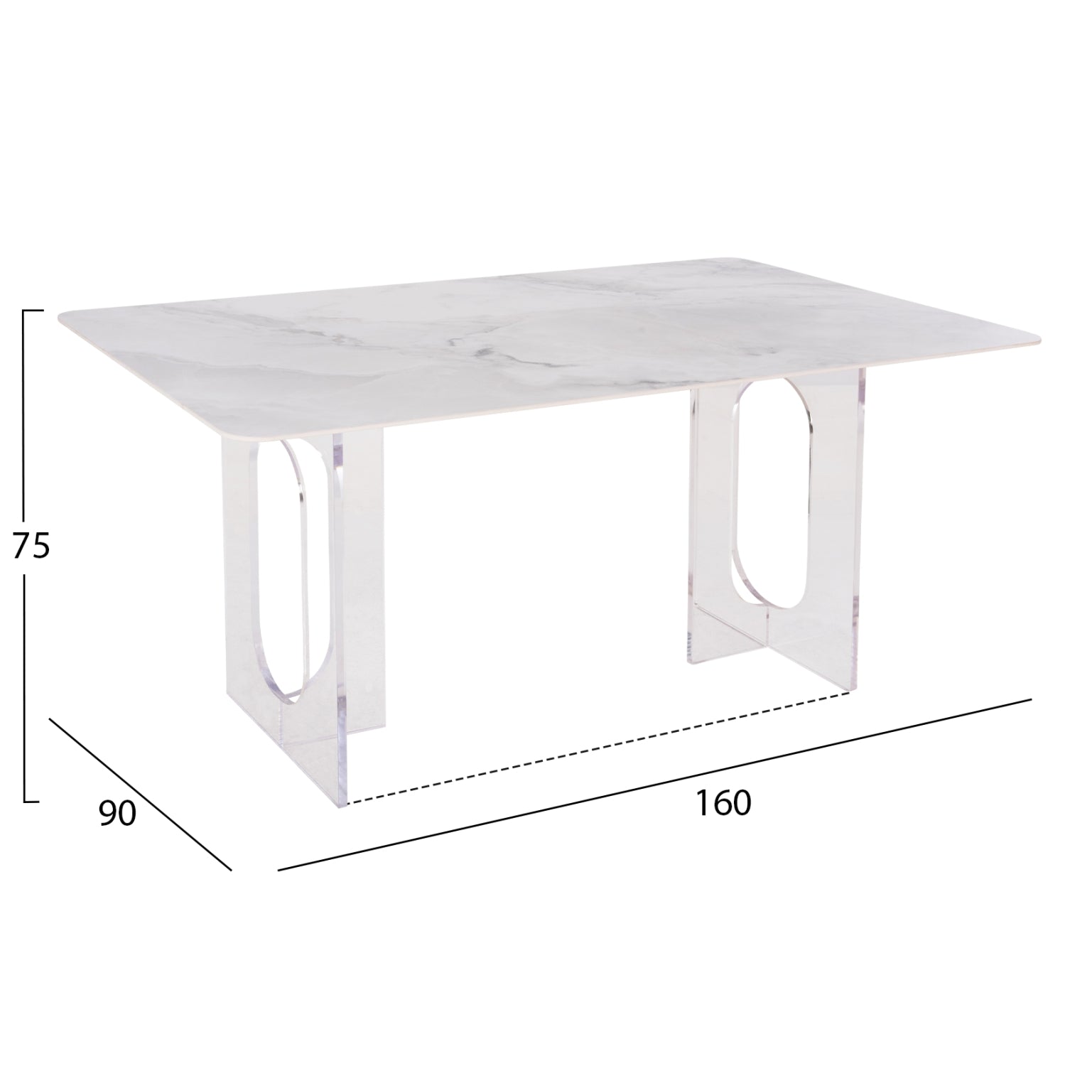 Маса AETHER цвят бял мрамор/крака акрил 160x90x75