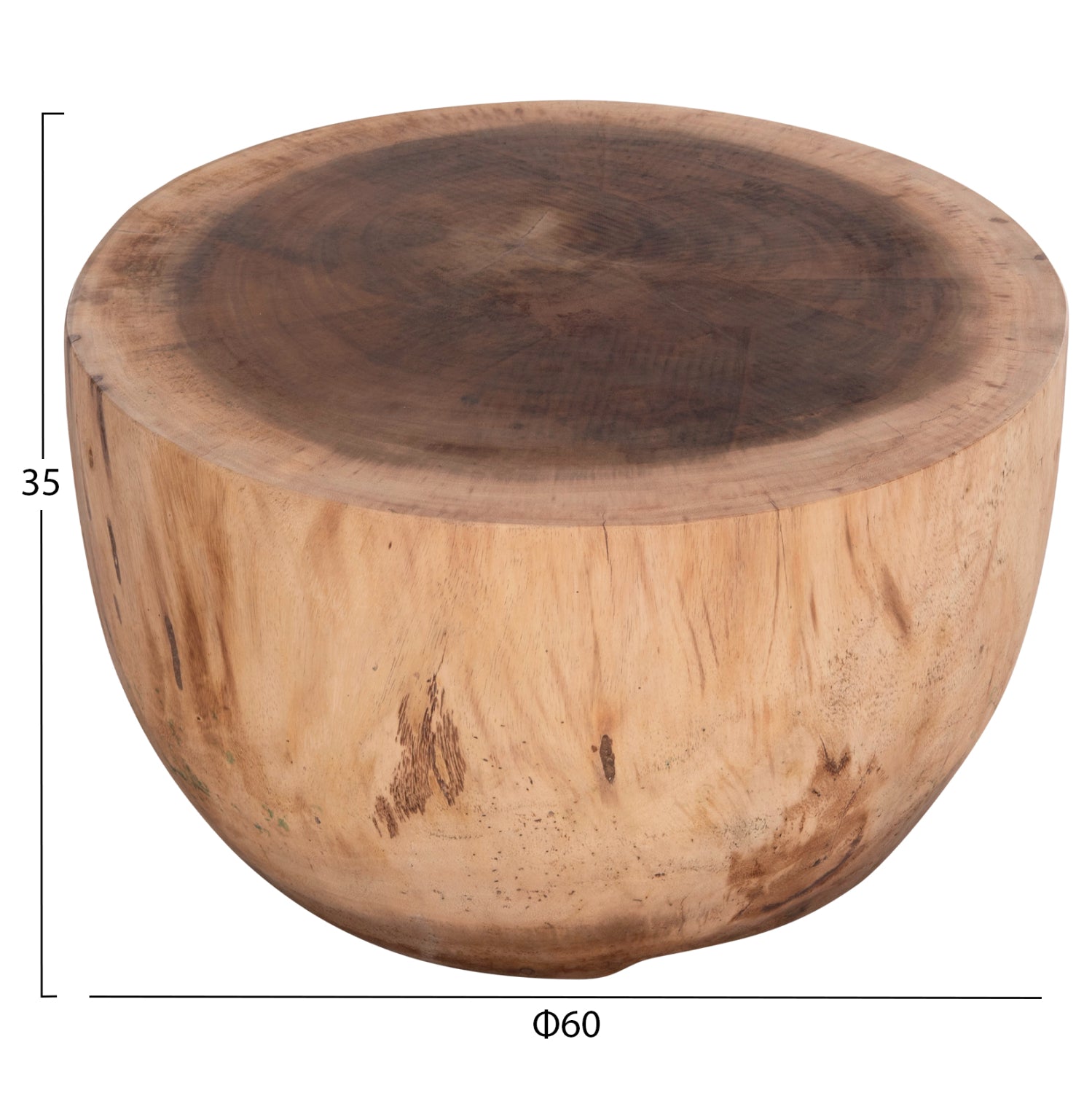 Кръгла масичка за кафе Pompu, масивна дървесина suar, естествен цвят φ60x35hcм