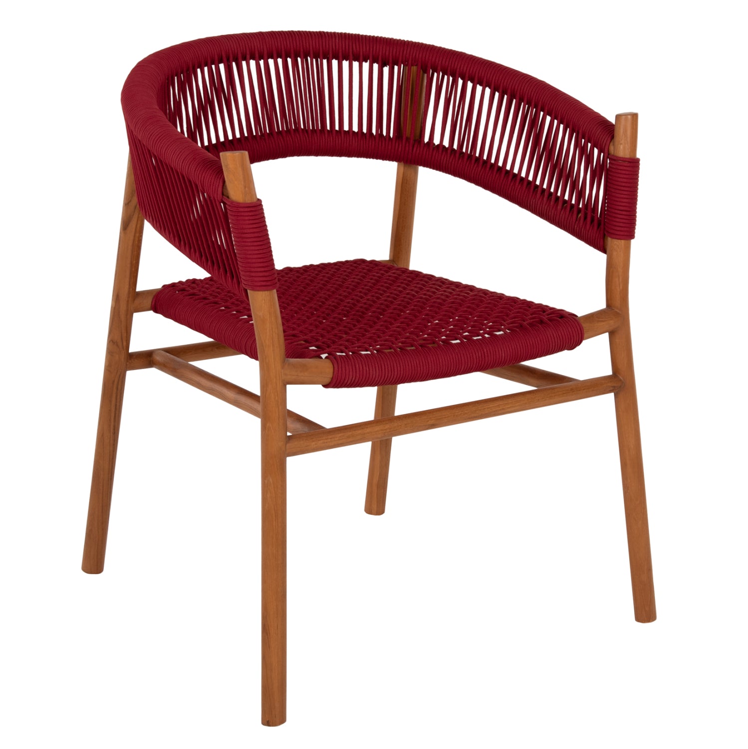 Кресло Ървинг тиково дърво/въже бордо 60x55x75