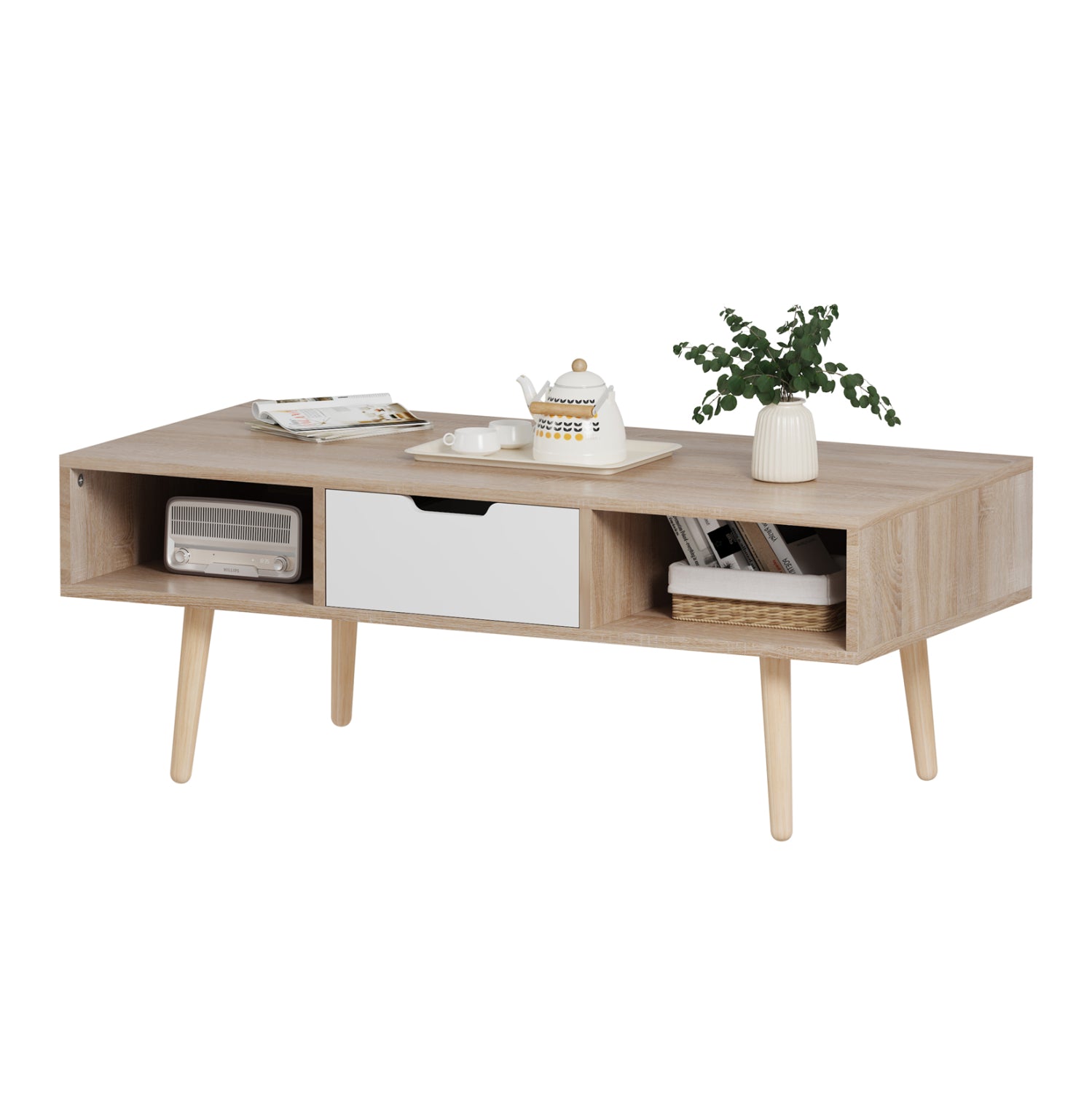 Маса холна Krener меламин сонома-бяла-масивни борови крака 104x50x42см