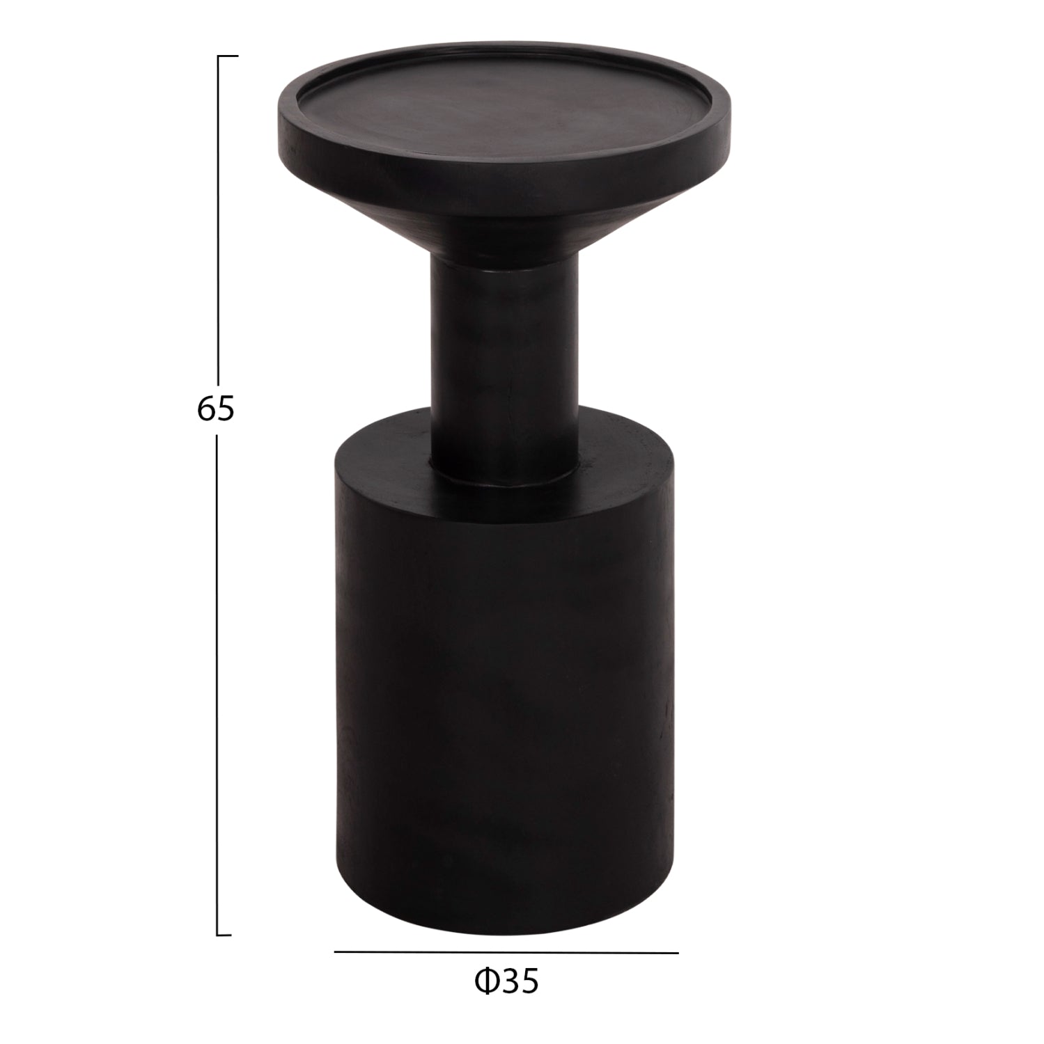 Странична маса Bermal от масивно дърво suar в черно φ35x65hcм