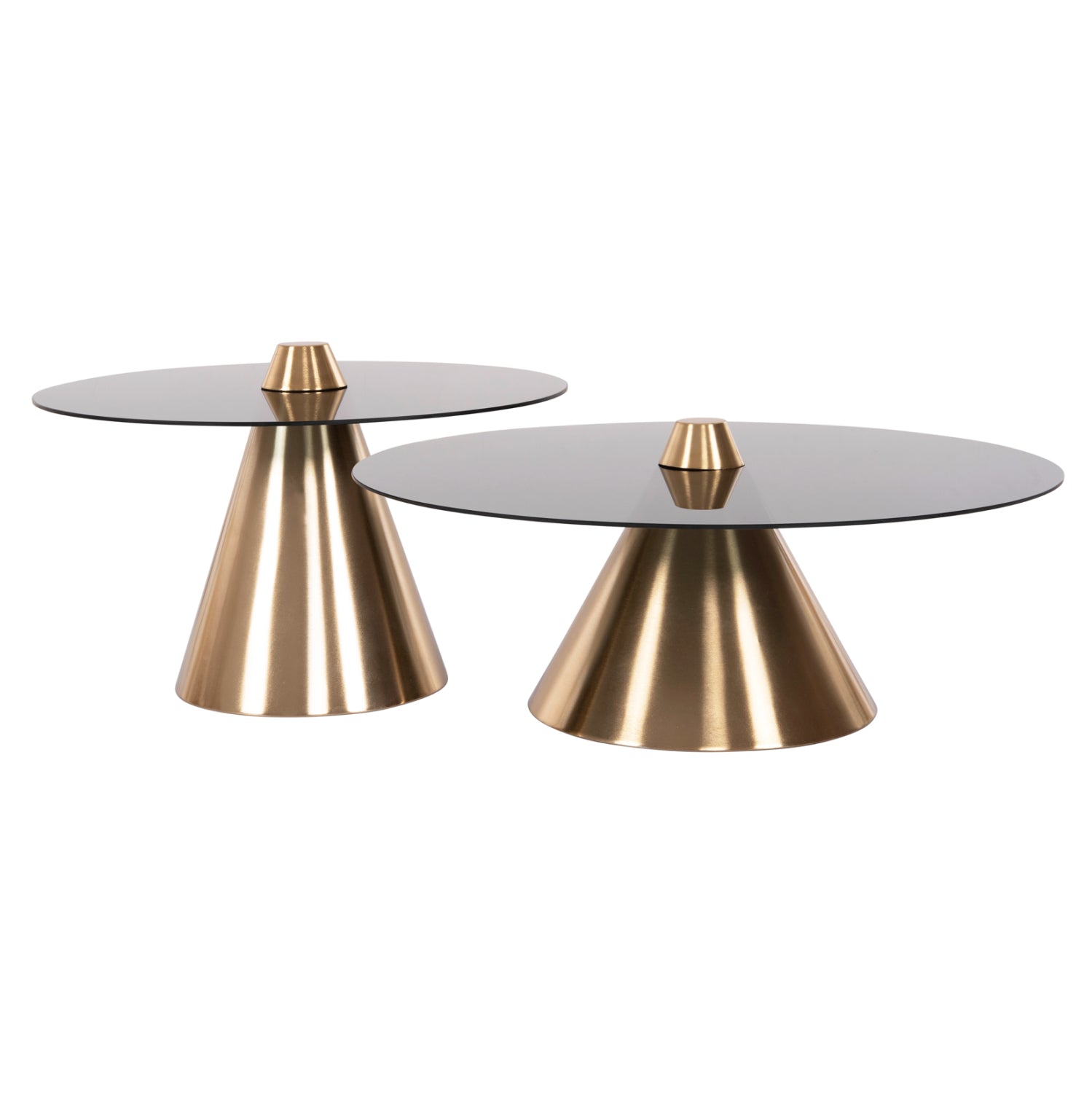 Комплект холни маси 2 бр REBEN златист метал-стъкло черен цвят Φ80 и Φ60 см