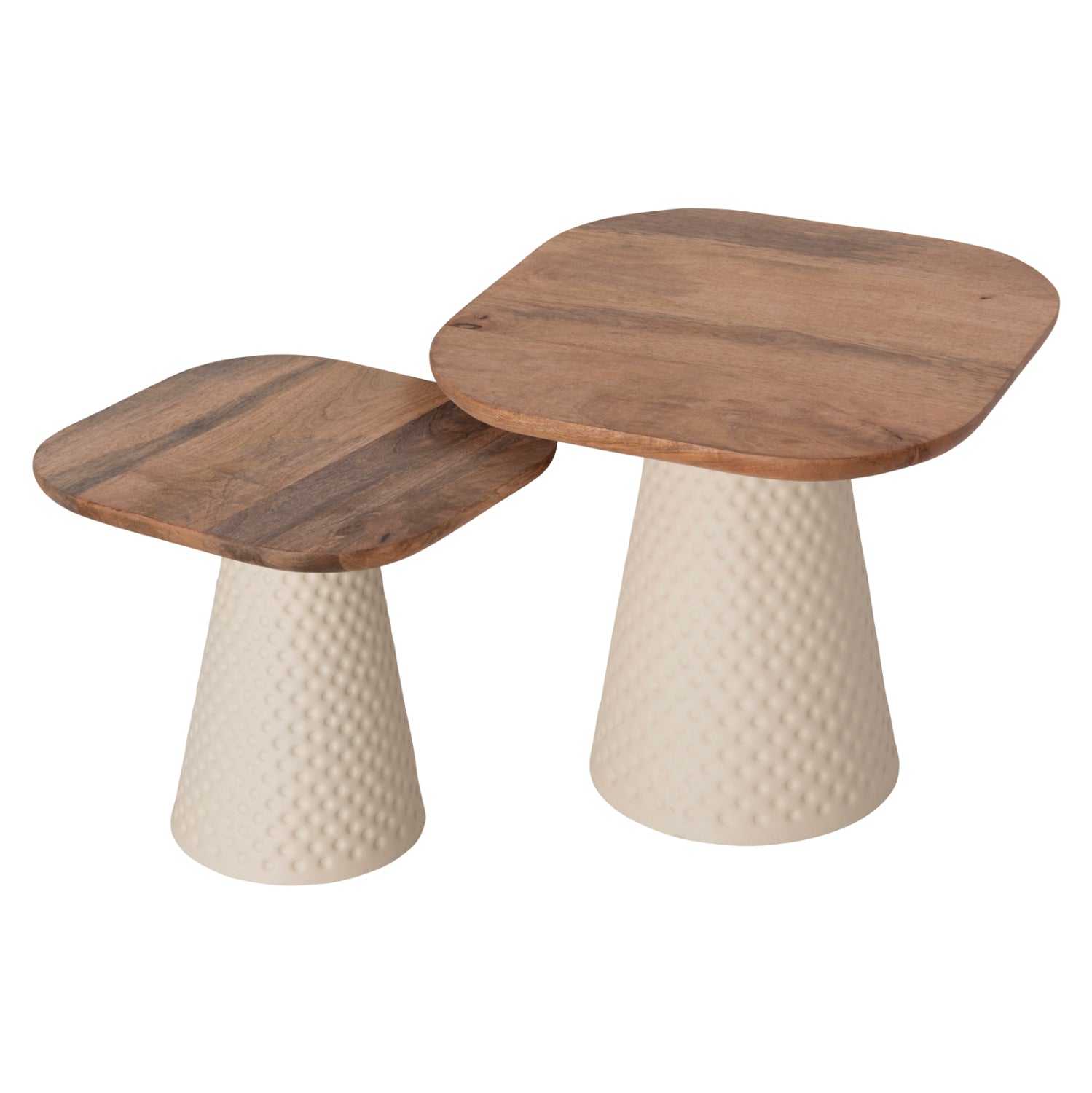 Масичка за кафе 2 бр. Голфър метализирана кремава квадратна плочка манго