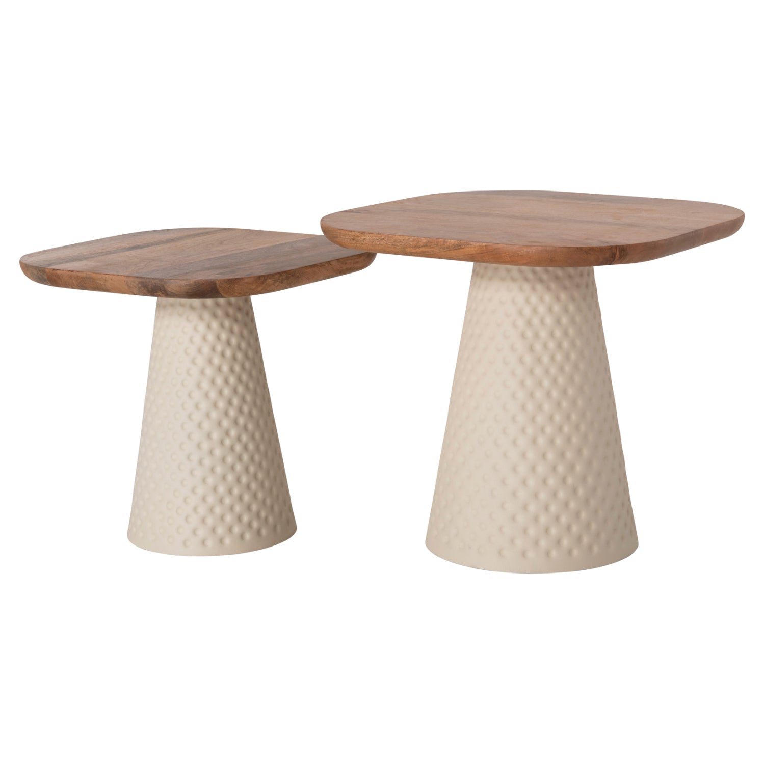 Масичка за кафе 2 бр. Голфър метализирана кремава квадратна плочка манго