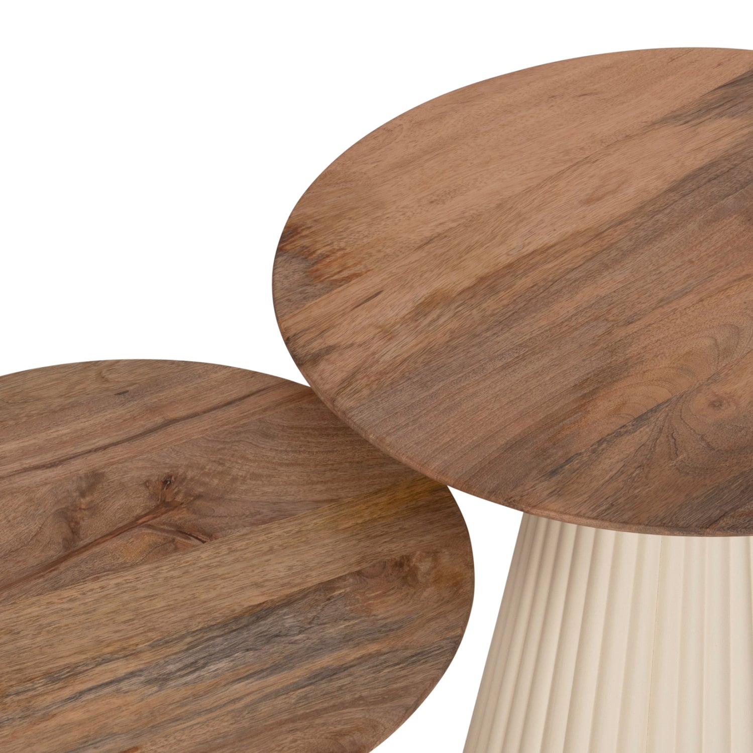 Масички за кафе, 2 бр. метална основа, кремава, кръгъл плот, манго, Φ40 и Φ48