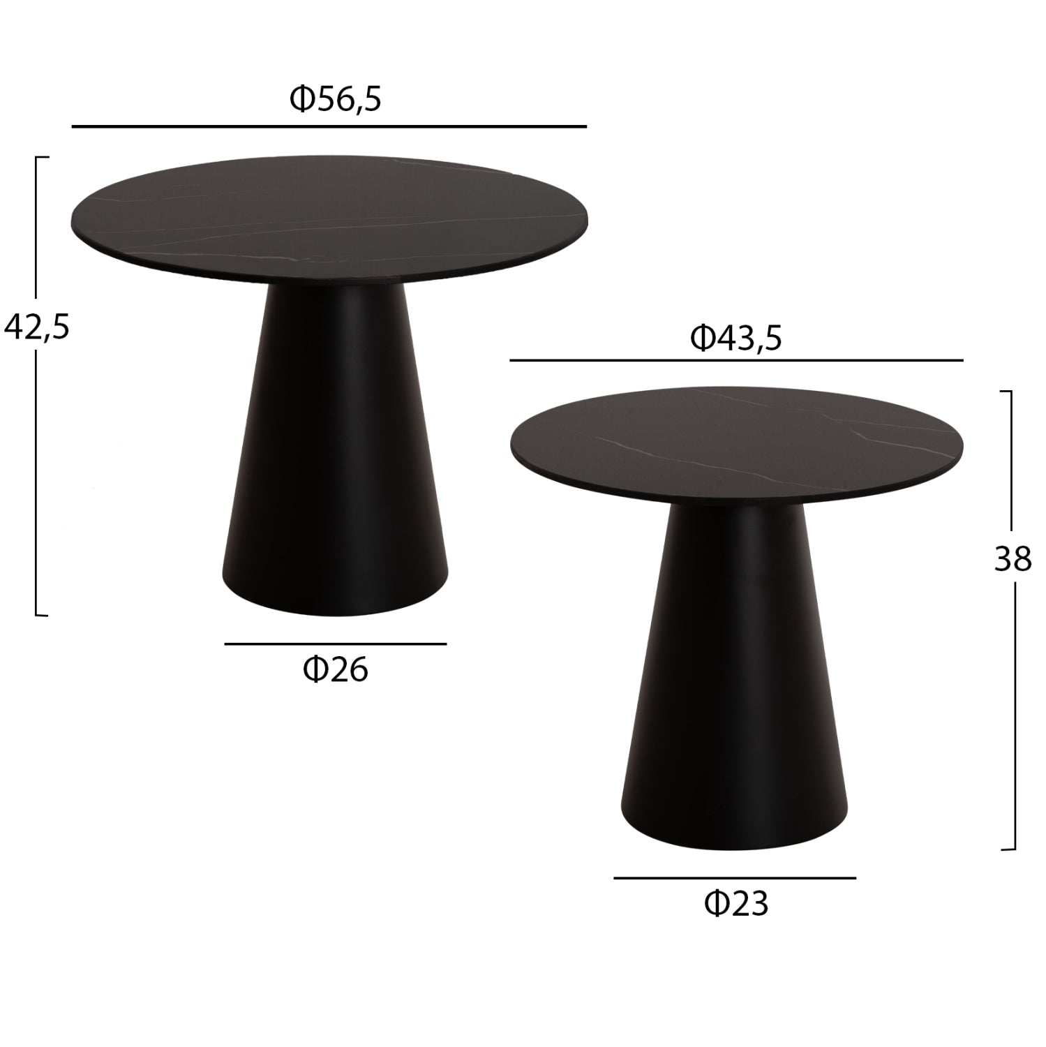 Комплект холни масички 2бр DIEN метална основа/керамичен плот Φ56 & Φ43 см.