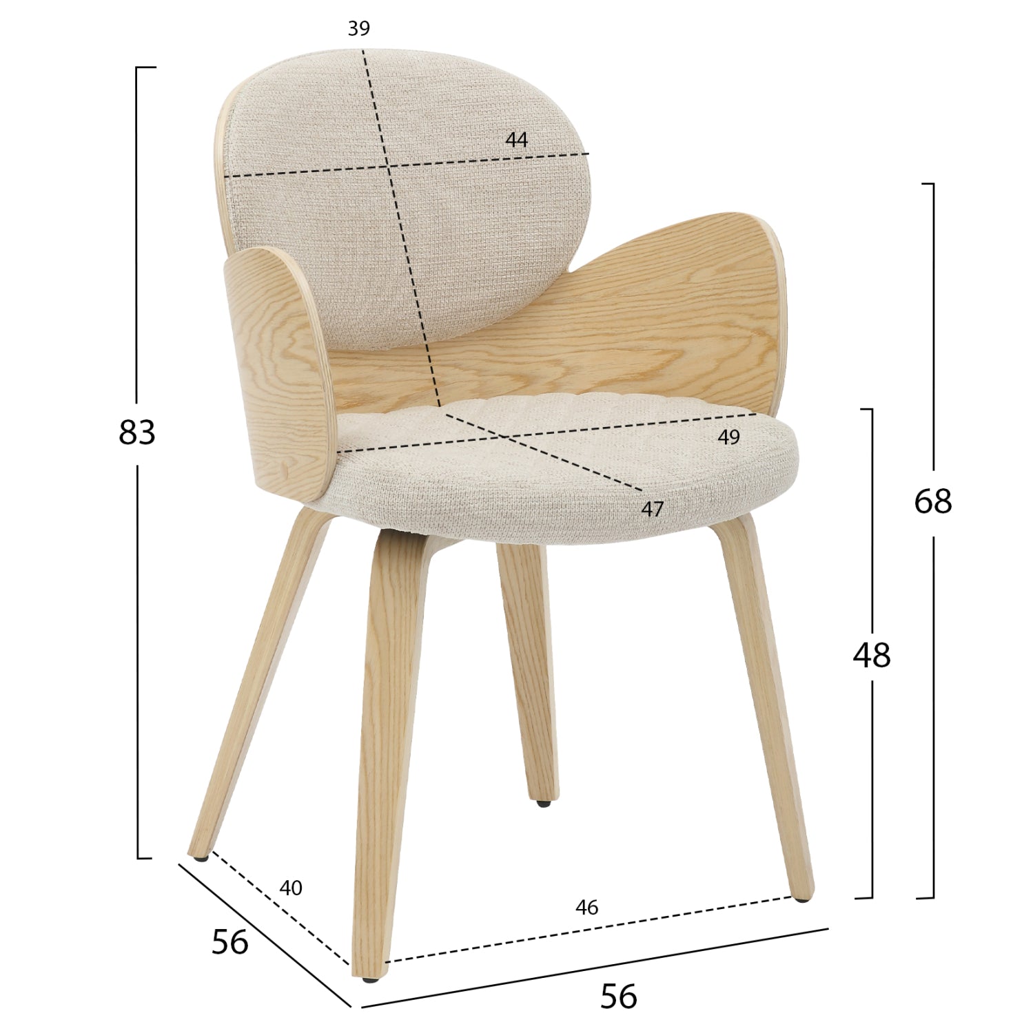 Кресло Дарнел цвят дъб-екрю 56x56x83