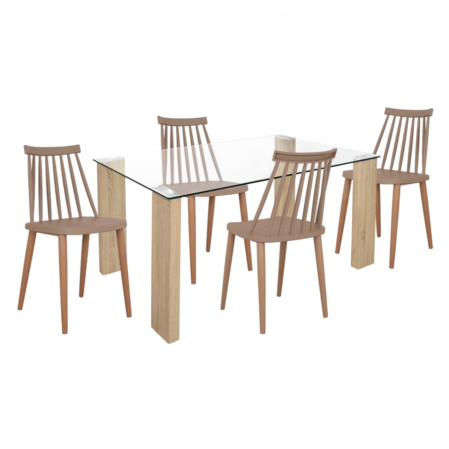 Комплект за трапезария от 5 частия стъклена маса и столове КГ11593