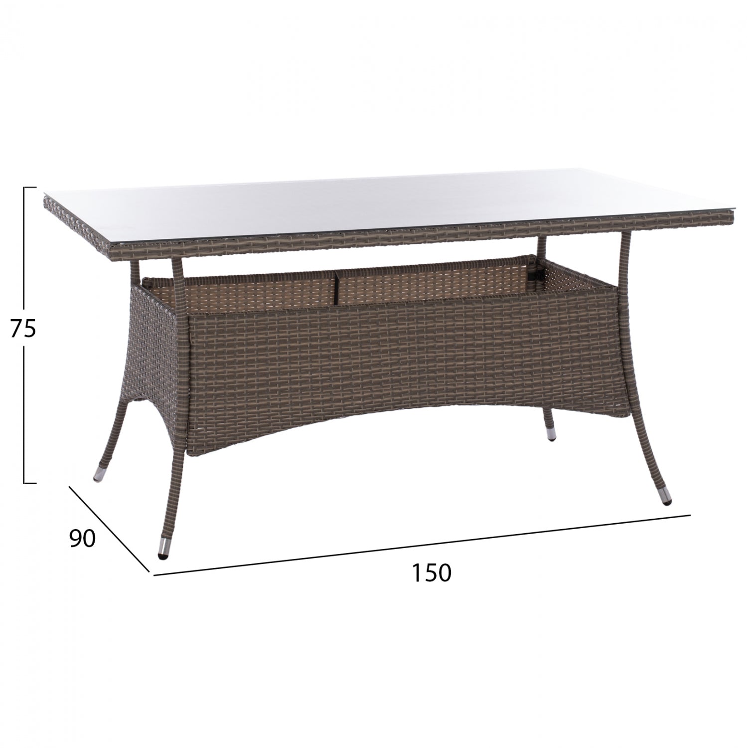 Комплект за хранене от 5 части, маса 150x90 и фотьойли от ратан, сив КГ1171301