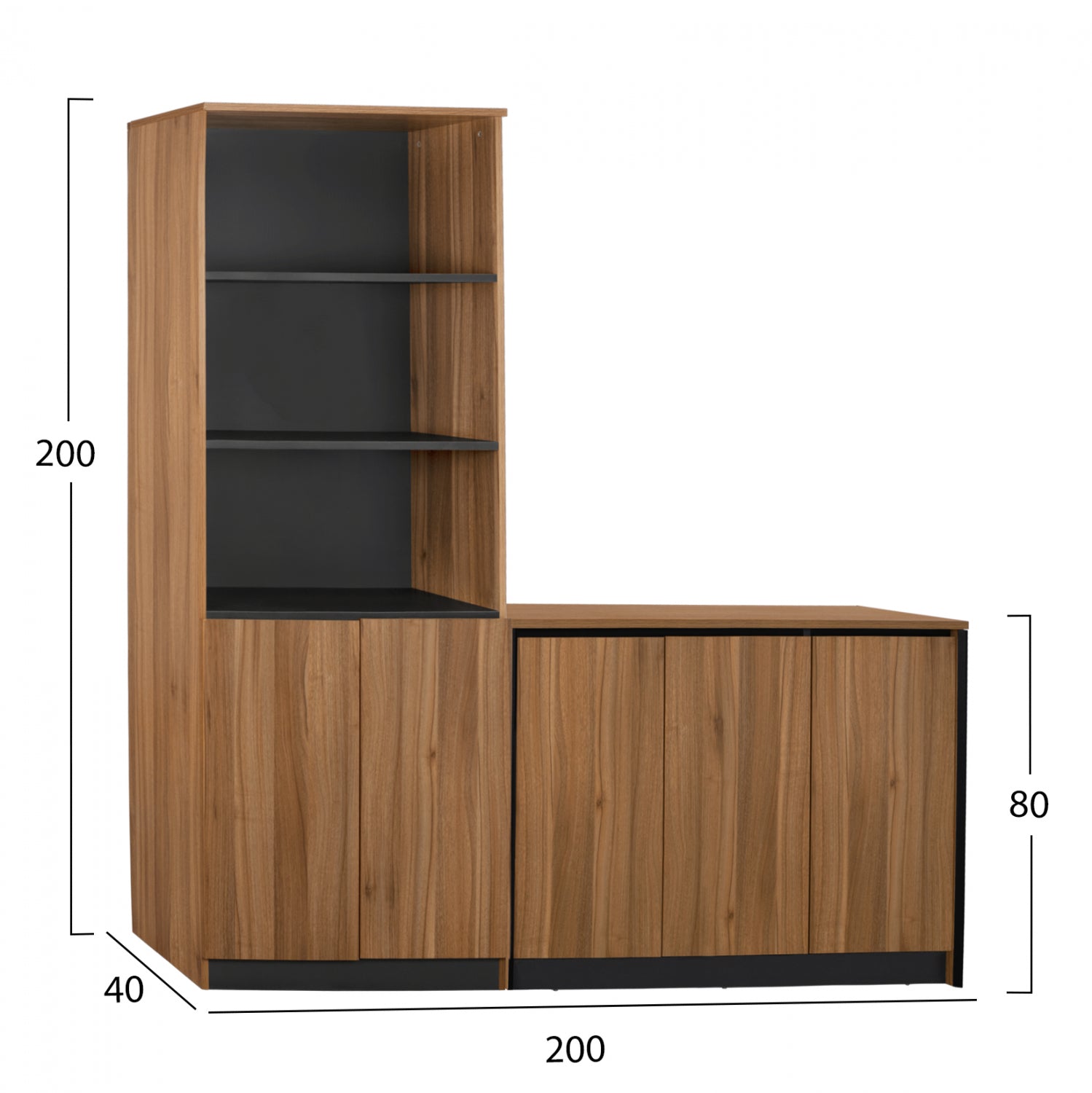 Комплект библиотеки SUPREME КГ11369 цвят меден дъб 200/40/200-80