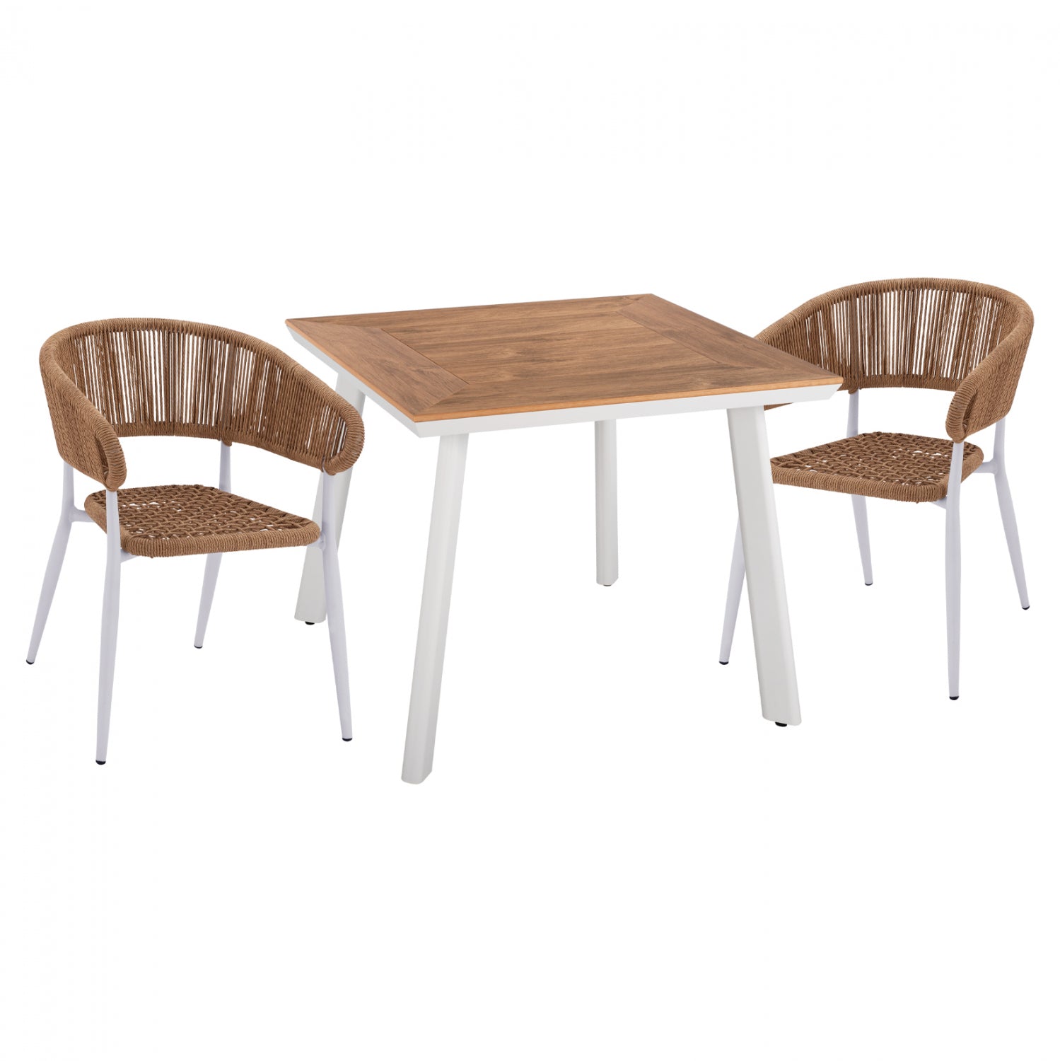 Комплект за хранене от 3 части, алуминиева маса 80x80 и бели кресла КГ11442