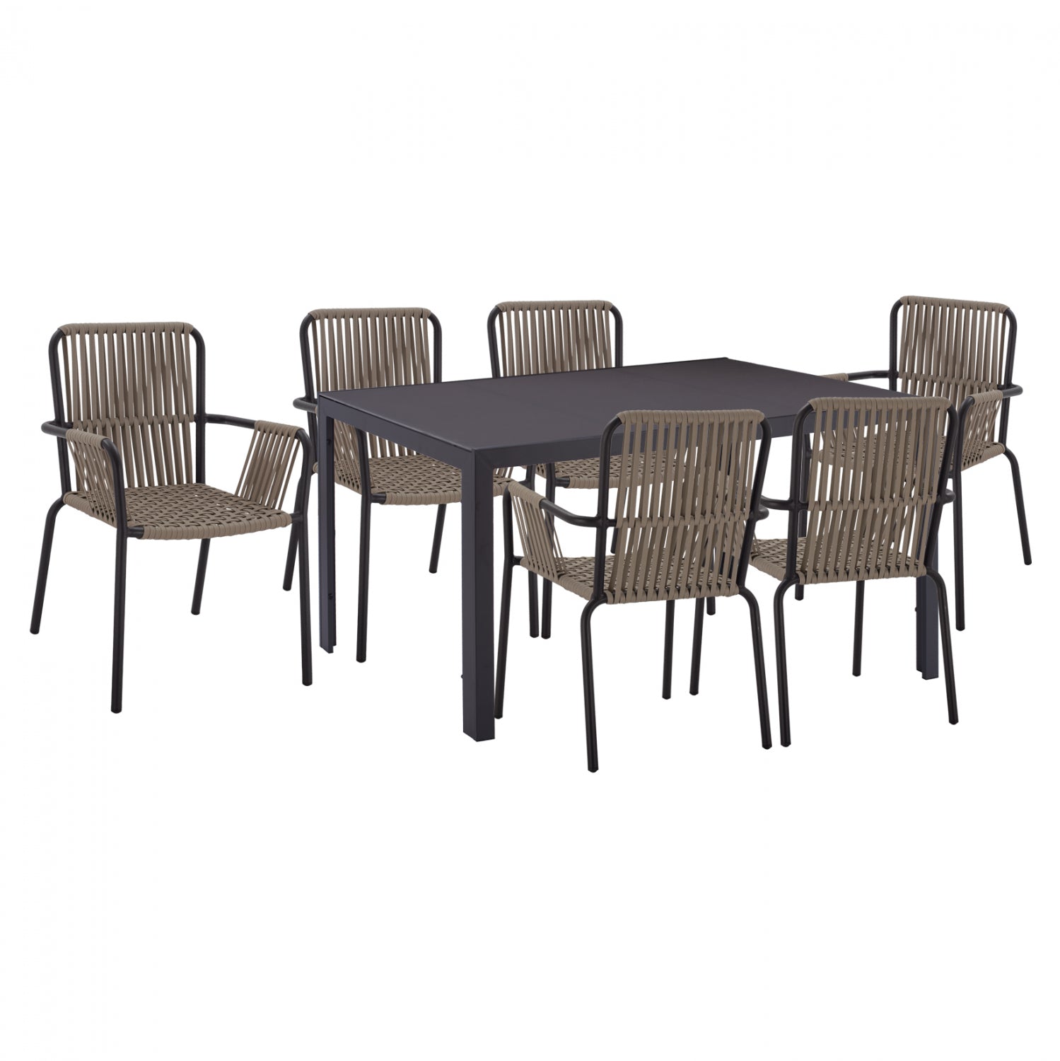 Комплект за трапезария 7 часта сива маса 150x90 и столове с въже КГ1152501