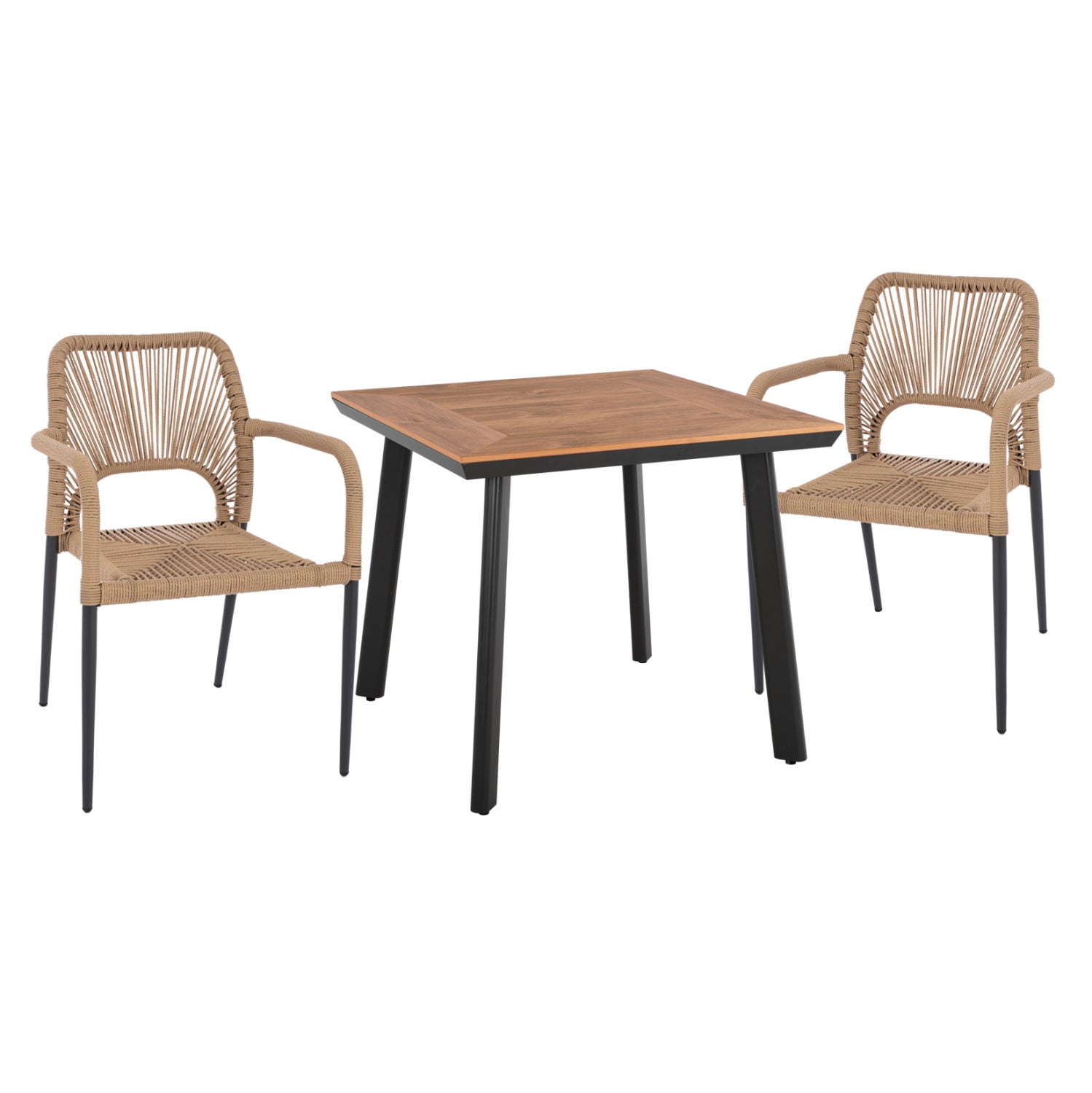 Комплект за трапезария от 3 части, маса 80x80см и столове с въже КГ11537.02