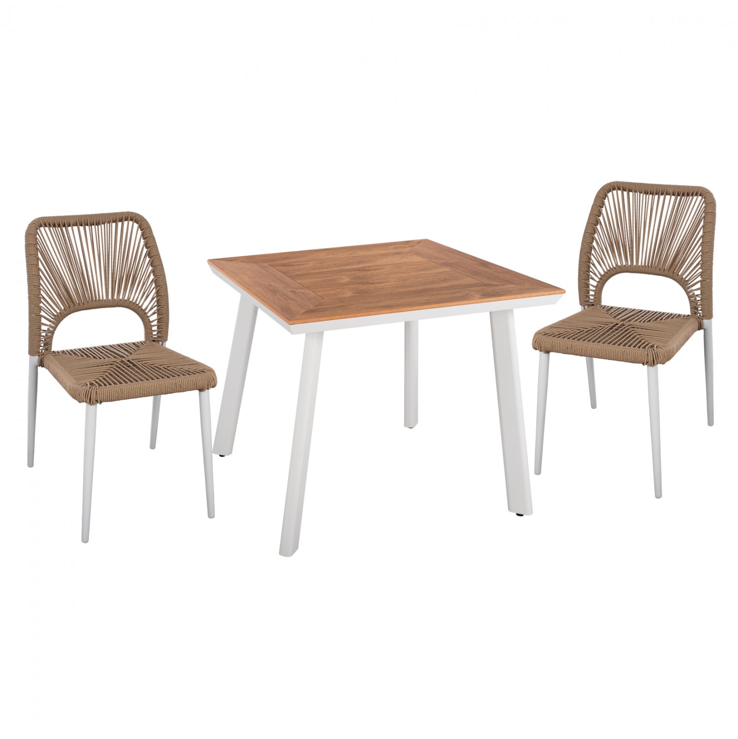 Комплект трапезен от 3 части бяла маса 80x80 и столове с въже КГ11536.01