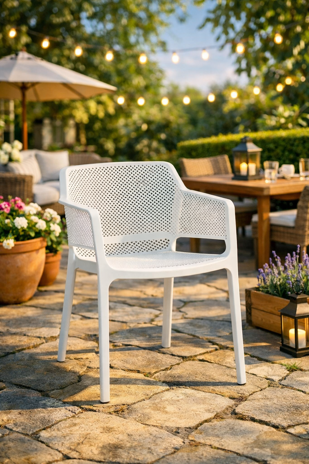 Градинско Кресло Сара Бял - Полипропилен с Подлакътници