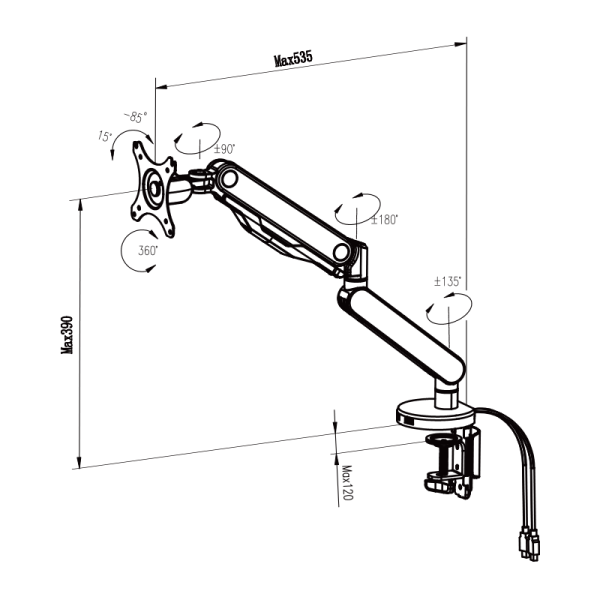 Геймърска стойка за монитор с газов амортисьор Carmen CR-530 - черно - червена