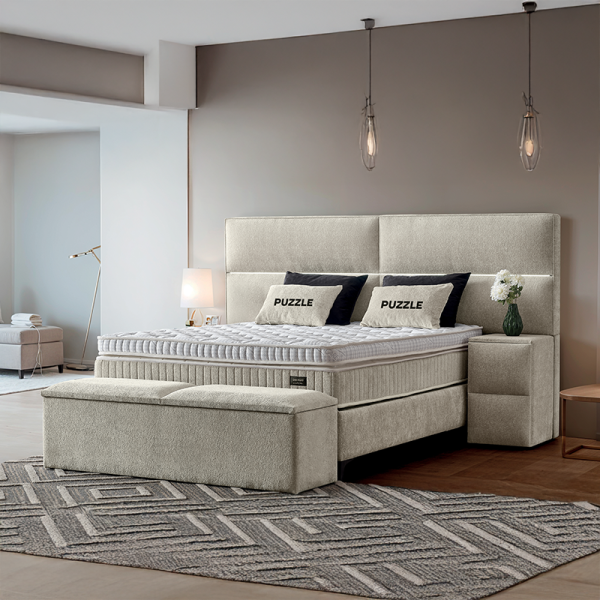 Тапицирана спалня с матрак PUZZLE 180 х 200 - крем 01