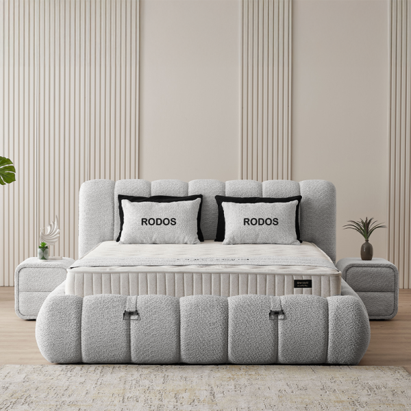 Тапицирана спалня с матрак RODOS 140 х 200 - светлосив 326
