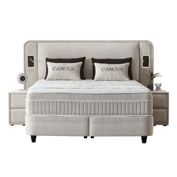 Тапицирана спалня с матрак CANCUN 160 x 200 - бежов 04