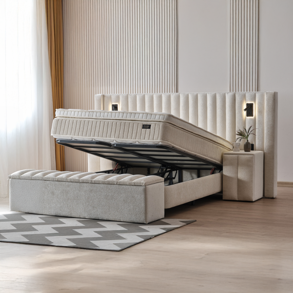 Тапицирана спалня с матрак FLORIDA 180 х 200 - крем 01