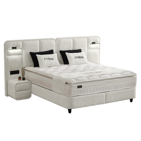 Тапицирана спалня с матрак ATHENA 180 х 200 - слонова кост SY
