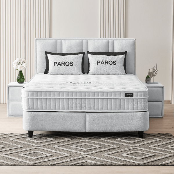 Тапицирана спалня с матрак PAROS 180 х 200 - сребърен AN