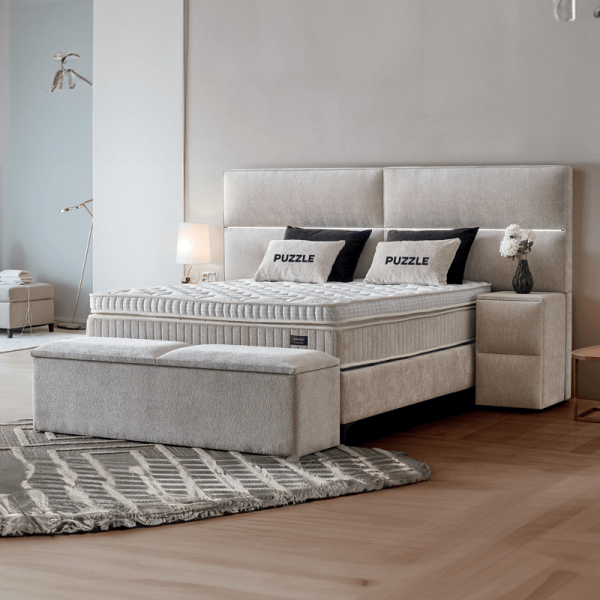 Тапицирана спалня с матрак PUZZLE 160 x 200 - бежов 03