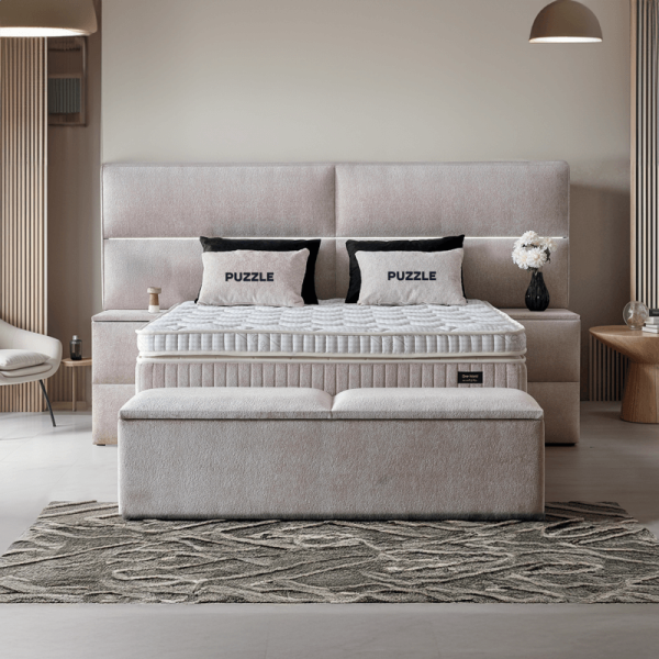 Тапицирана спалня с матрак PUZZLE 160 x 200 - бежов 03