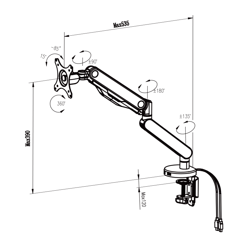 Геймърска стойка за монитор с газов амортисьор Carmen CR-530 - черно - червена