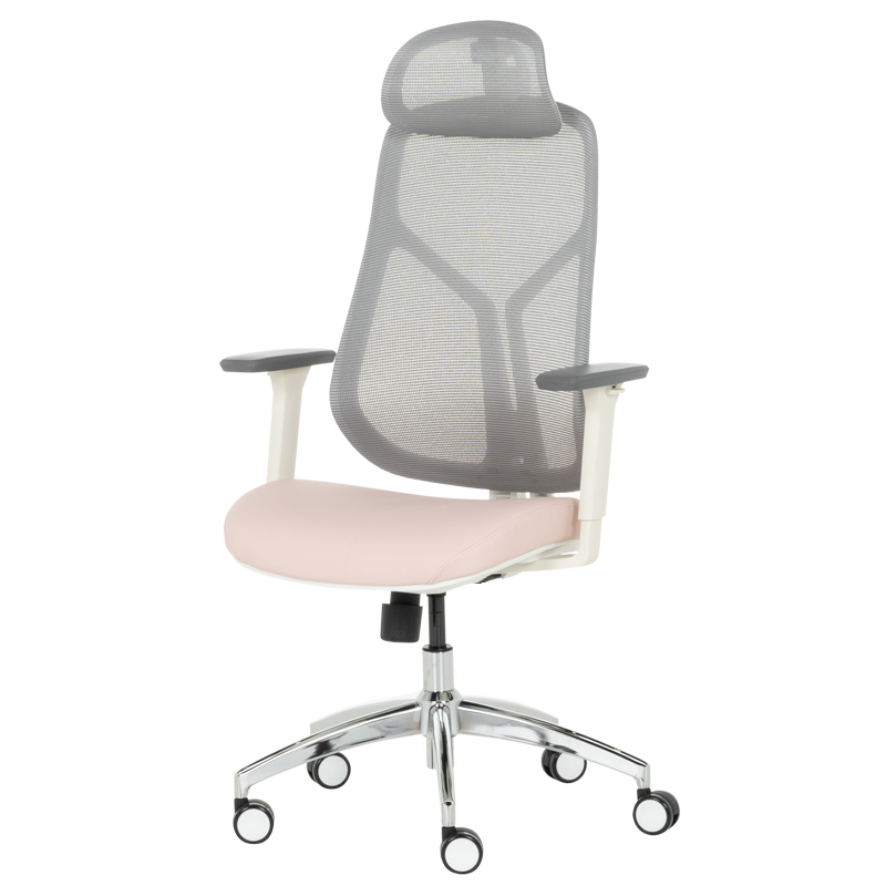 Ергономичен стол Carmen 7901 W еко кожа - сив-розов