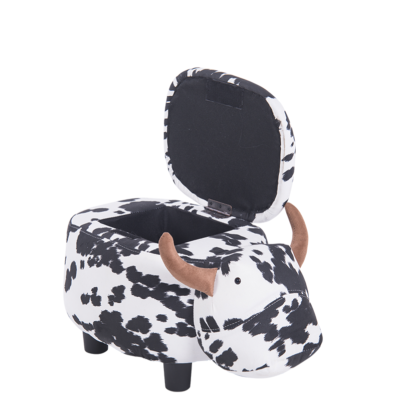Детска табуретка с ракла - черно-бяла крава