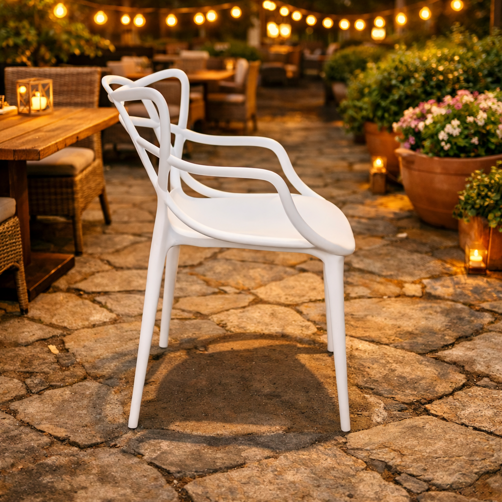 Градински стол ВИЕНА бял - полипропилен с подлакътници