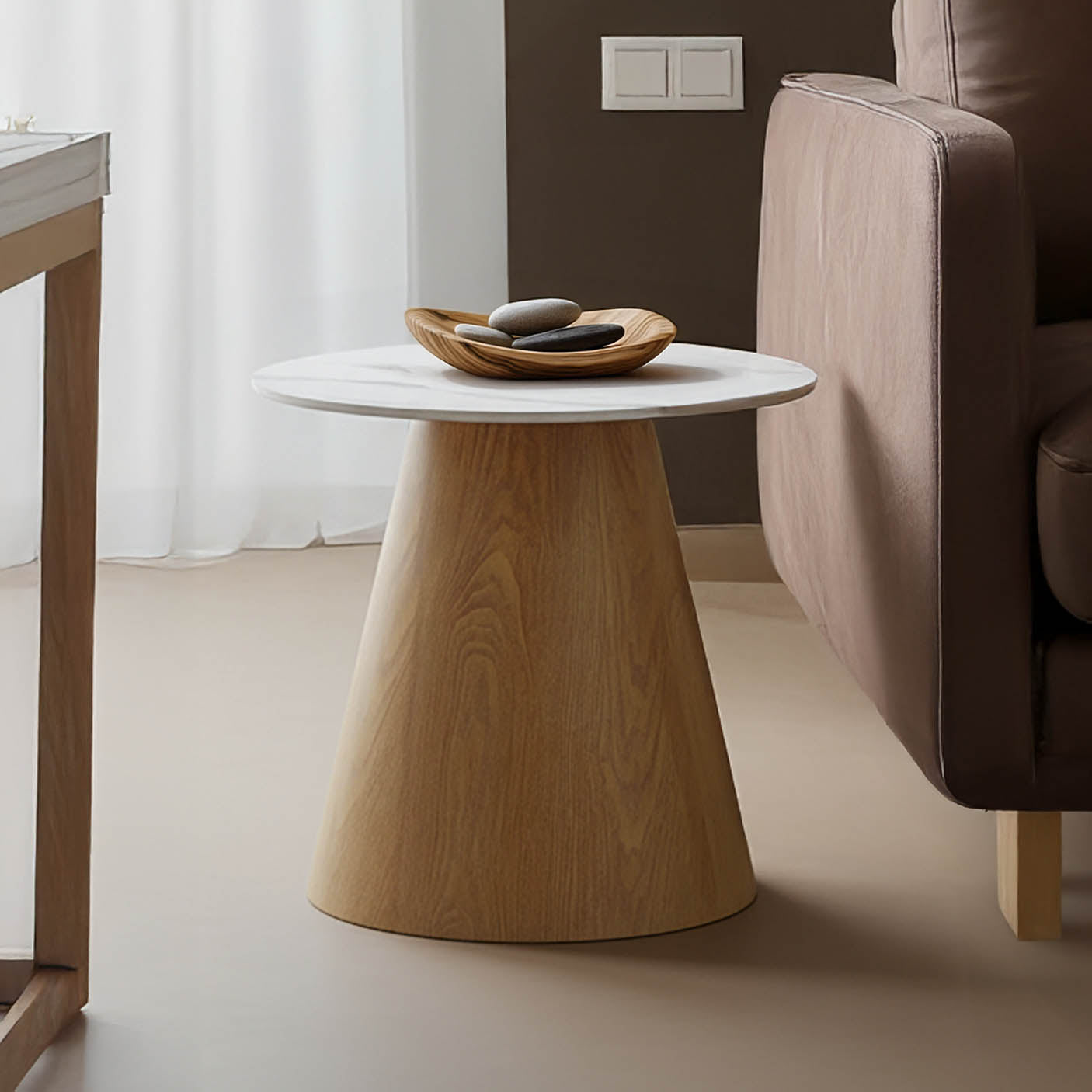 Странична маса Soleire бял мрамор синтерован камък/метал d50x47.5cm