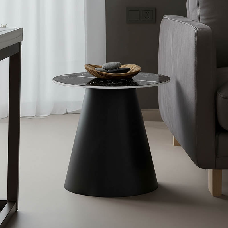 Помощна маса Fabrin черен мрамор синтерован камък-черен метал D50x46см