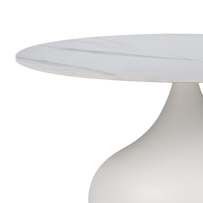 Холна маса Kirkene бял мрамор синтерован камък и бял метал D70x40см