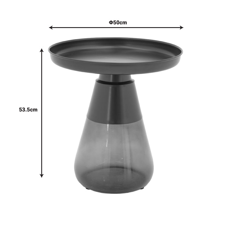Холна маса Kunlo черен метал-черно стъкло D50x53.5см