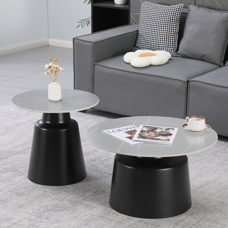 Холни масички Dualis комплект от 2 части черен метал-синтерован камък в цвят сив мрамор