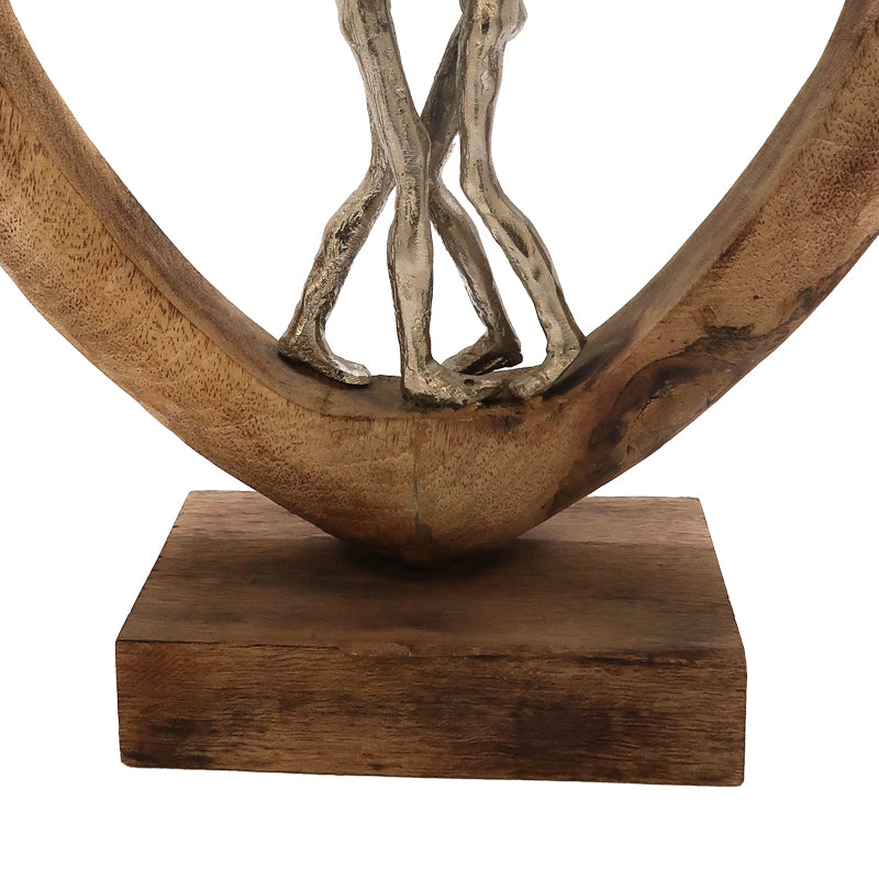 Декорация за маса сърце Vrame естествено мангово дърво-алуминий 32x9x35см