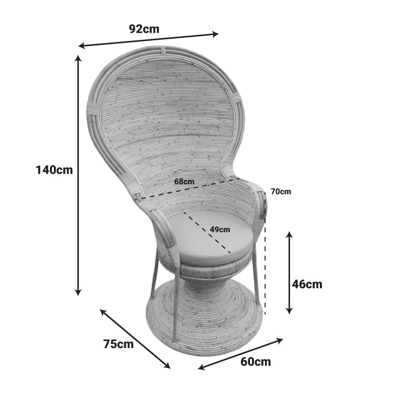 Фотьойл rea  с бежова възглавница-естествен ратан 92x75x140см