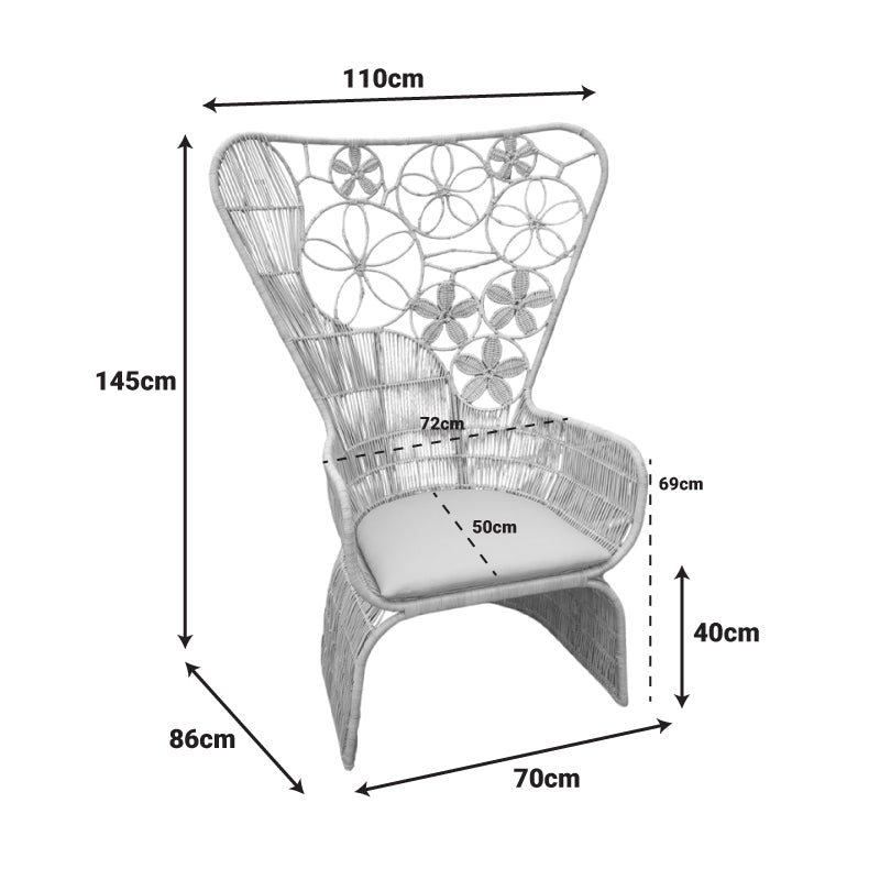 Фотьойл jake с бежова възглавница-естествен ратан 110x86x145см