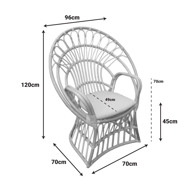 Фотьойл boloni с бежова възглавница-естествен ратан 96x70x120см