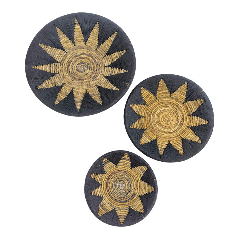 Стенна декорация circy плетен комплект от 3 части в черно-бежов цвят