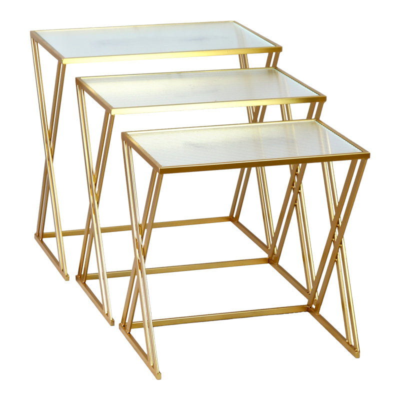 Холни маси комплект 3 части pitche злато метал-стъкло