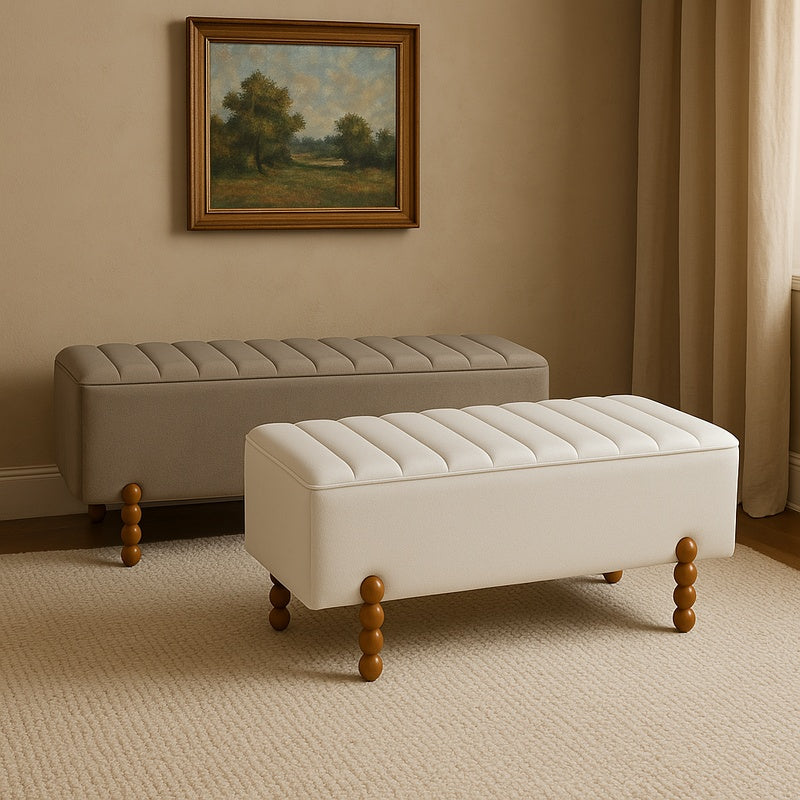 Табуретка за багажник Daph от 2 броя кадифе в бежов и бял нюанс