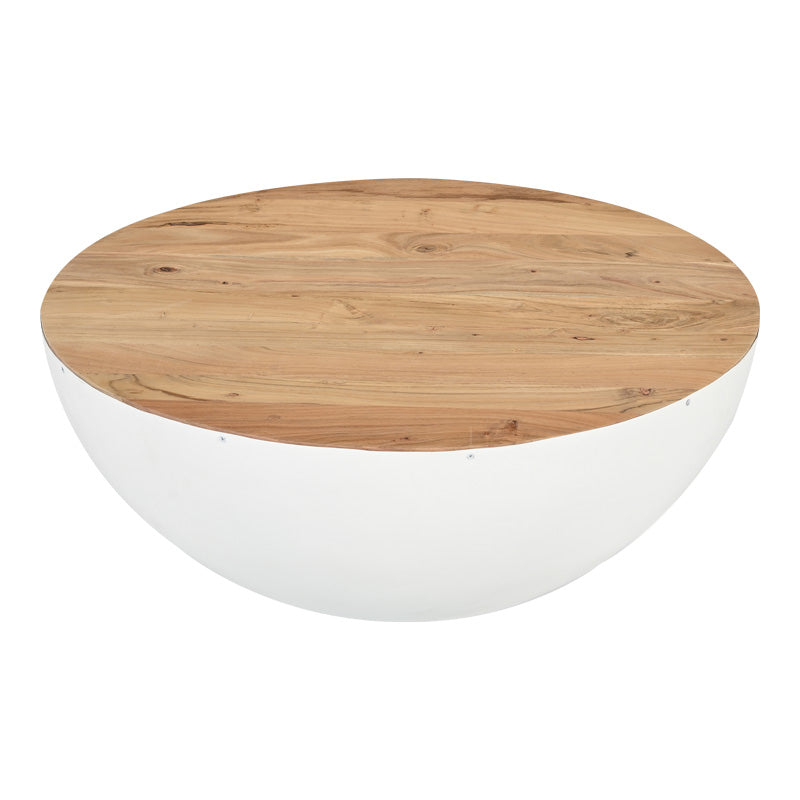 Холна маса coffelty акациево дърво масив - бял метал д90х40см