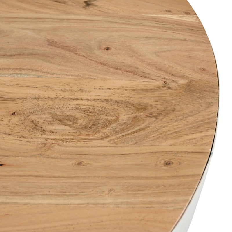 Холна маса coffelty акациево дърво масив - бял метал д90х40см