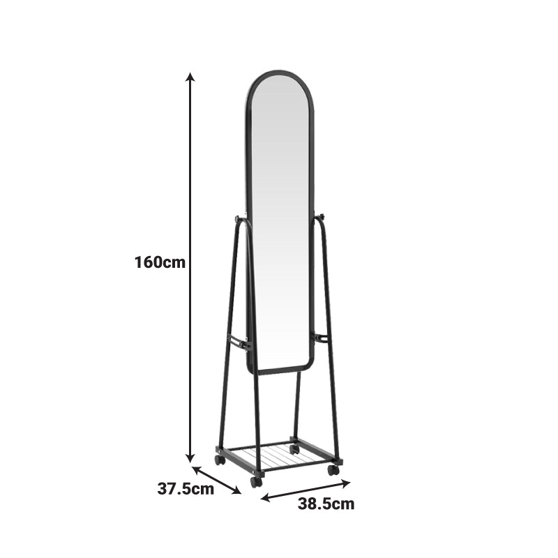 Lomna pp-метално огледало на колела с рафт в черен абажур 38,5x37,5x160см